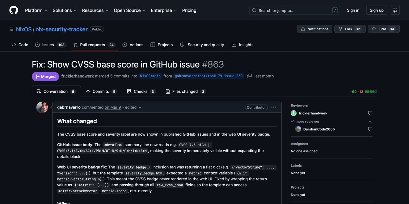 NixOS security tracker PR merged